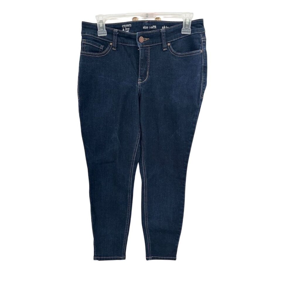 Crown & Ivy Women's Petite Size 10 Dark Wash Skinny Jeans Blue